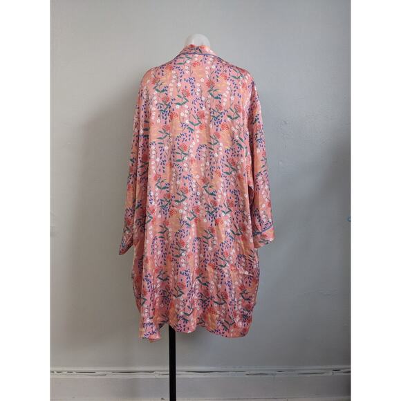 New J. Crew Size XXL Drapey Robe Pink Meadow Print Open Front Long Sleeves - Picture 6 of 7